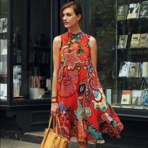 Anthropologie Maeve Larkhill Silk Floral Orange Red Swing Dress RARE HTF